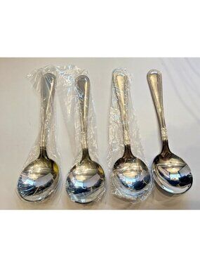 4 Round Cream Soup Spoon Oneida Pearl Stainless Flatware